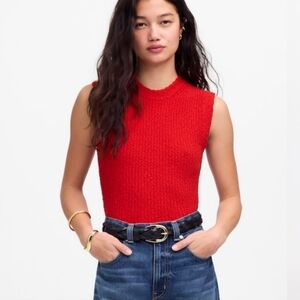 MADEWELL Bouclé-Knit Sweater Tank Bright Red Sleeveless Sweater Sz M NWT Preppy
